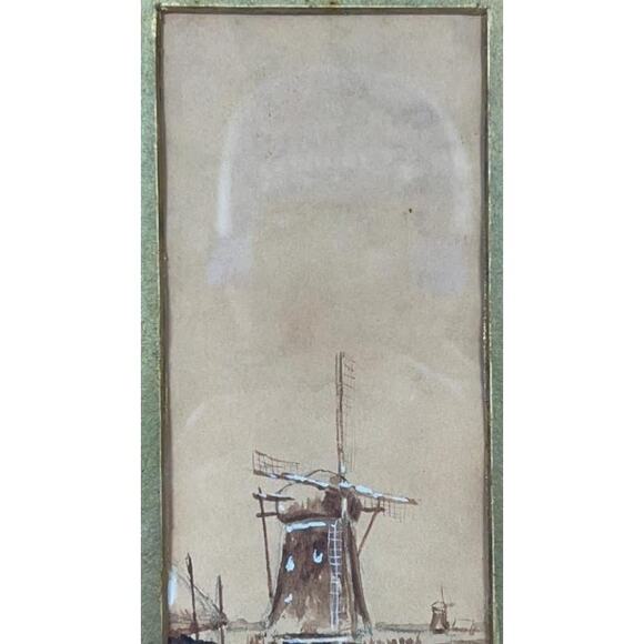 Antique Louis Apal Dutch Windmill Original Watercolor Gold Ornate Frame RARE - Picture 4 of 14
